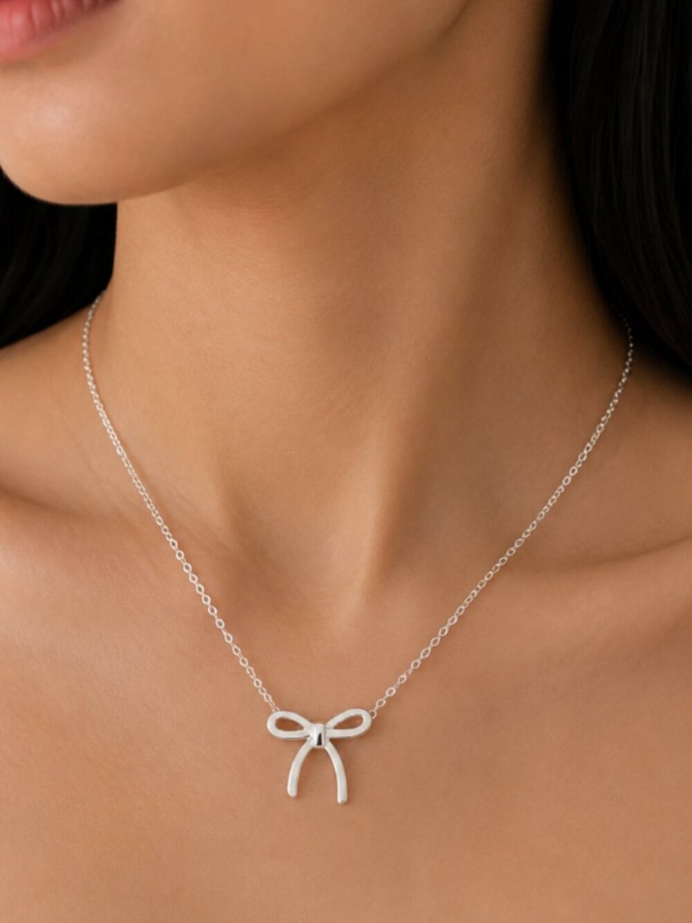 925 Sterling Silver Bow Necklace Large Bow Necklace Bow Pendant Necklace